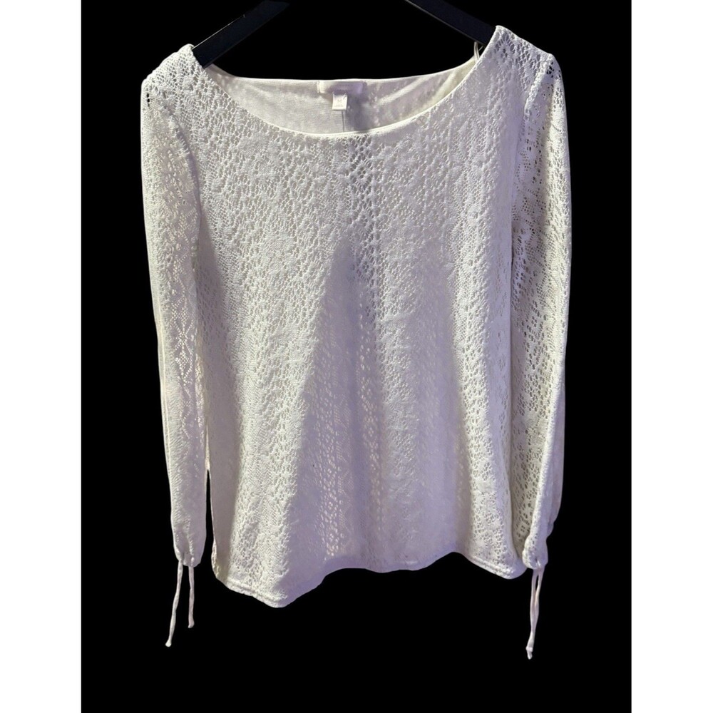 LC Lauren Conrad M White Crochet Lace Boat Neck Long Sleeve Blouse Top